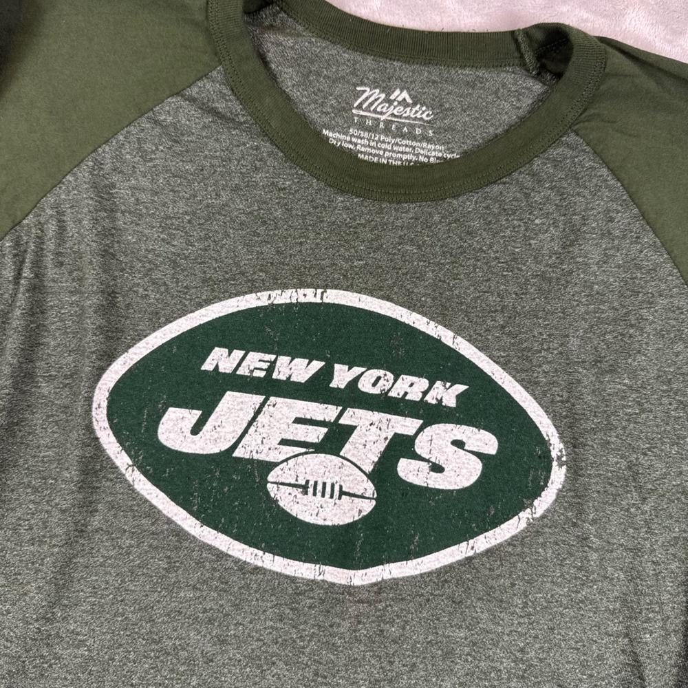 Majestic Threads Mens New York Jets Aaron Rodgers 8 Raglan Tee XL Green Charcoal